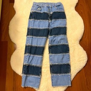 FREE PEOPLE Ragged PATCHWORK 2 Tone BOOT CUT Cotton DENIM JEANS​